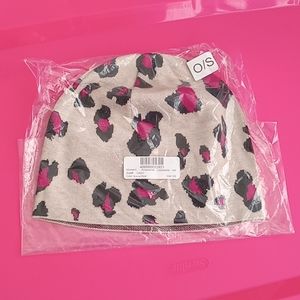 Chico's Ivory/Beige & Berry Leopard Animal Print Beanie Hat